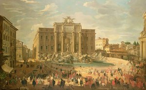 Benoît XIV visitant la fontaine de Trevi - Giovanni Paolo Pannini
